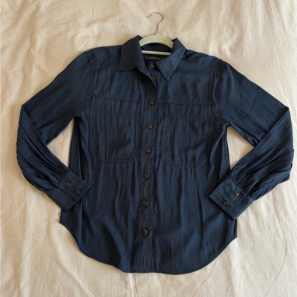 Banana Republic Navy Blue Silky Button Down
